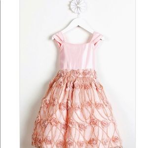 A beautiful pink and roses dress for young girl.